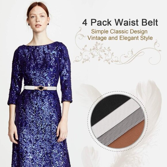 Women Skinny Stretch Waist Belt Set of 4 with Gold Buckle for Dresses Casual main image 5